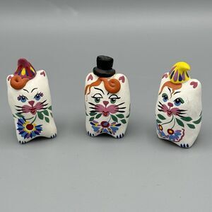Vtg Dymkovo Toy Molded Painted Clay Cat Figures in Form of Pennywhistle Signed